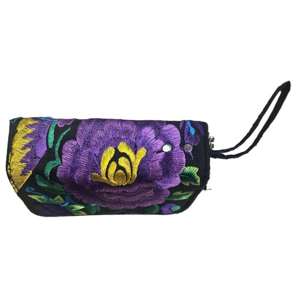 Adorable Jeweled-Colored Embroidered 3-Zip Around Pocketed Wristlet Wallet - Picture 3 of 6